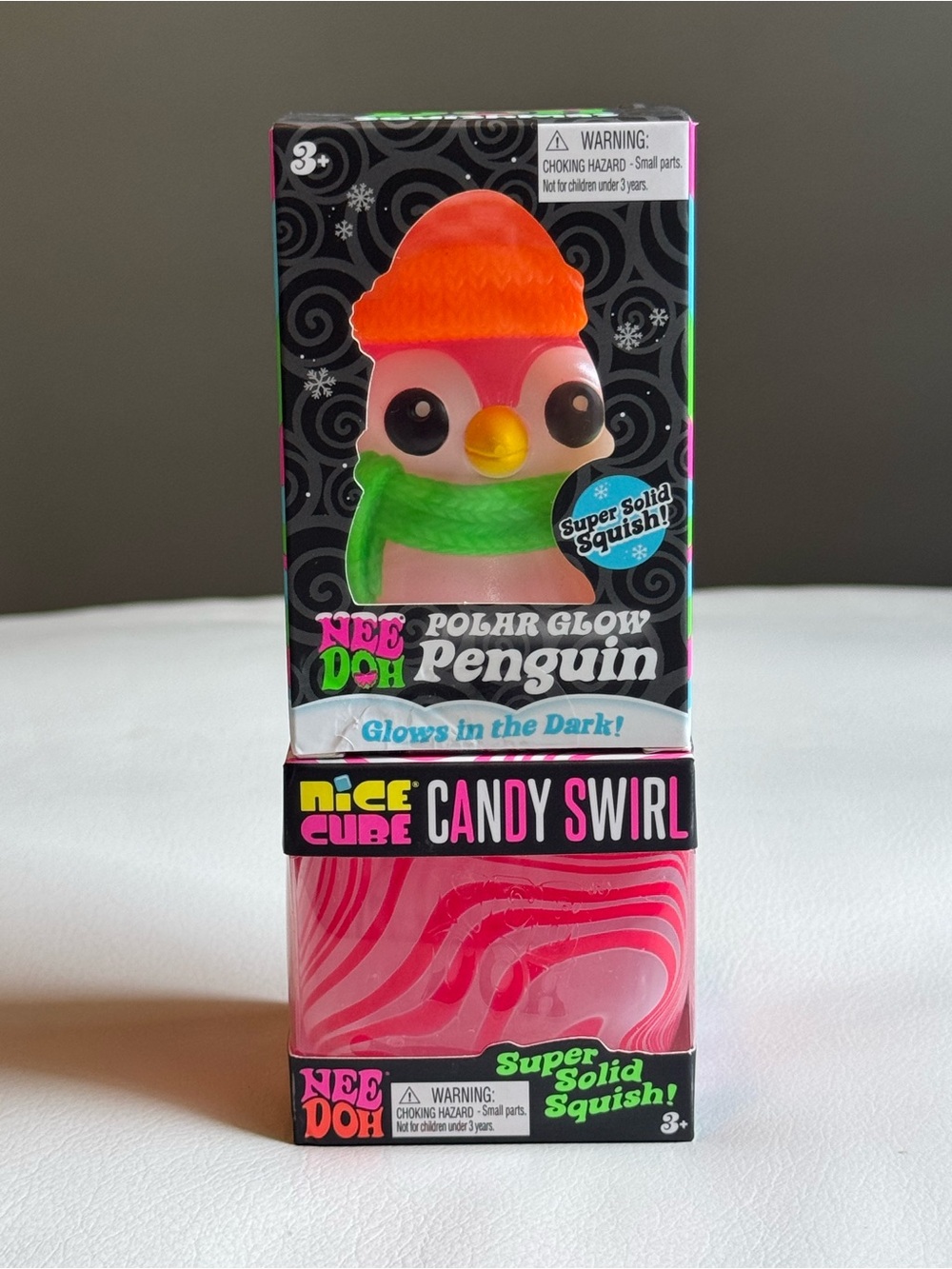 RARE NeeDoh Polar Glow Penguin Candy Swirl Pink Authentic Christmas Squishmas